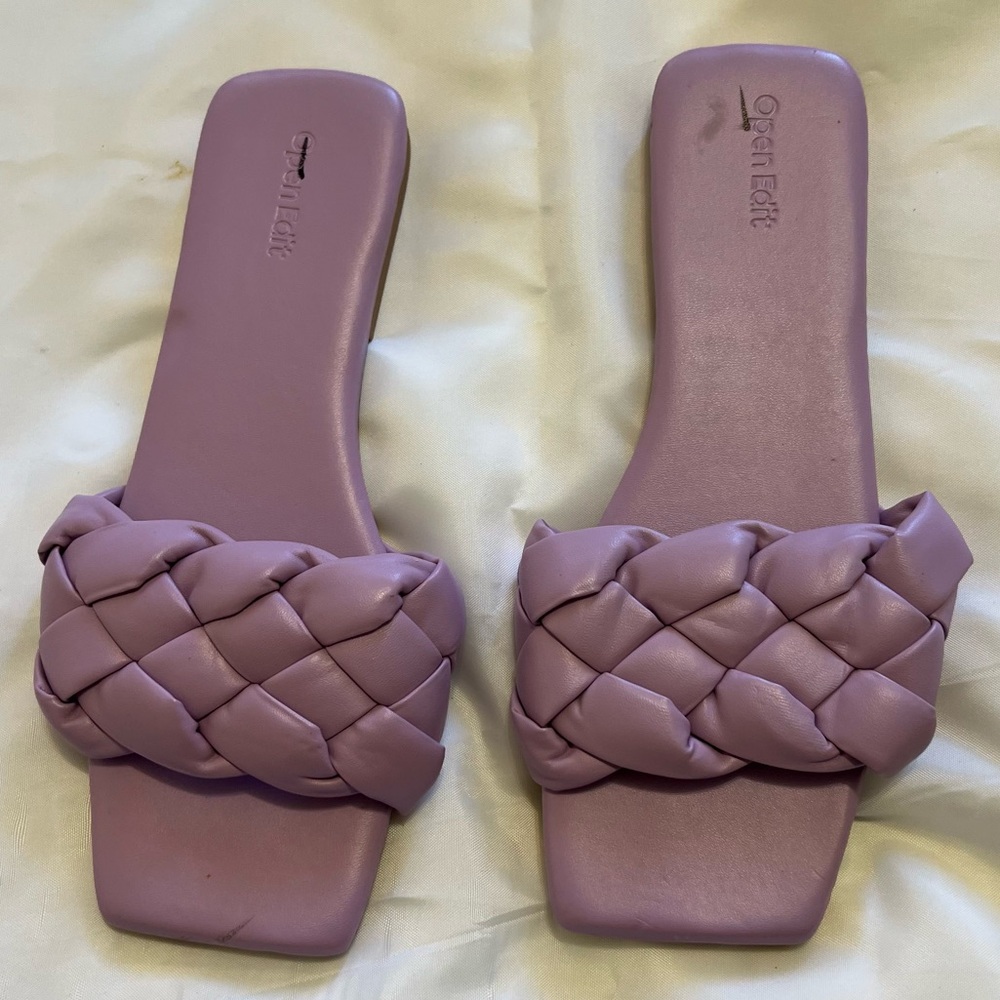 Open Edit Lucca Braided Slide Sandals in Lavender